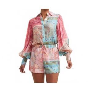 NEW LUXXEL luxe patchwork shorts set in pink multi